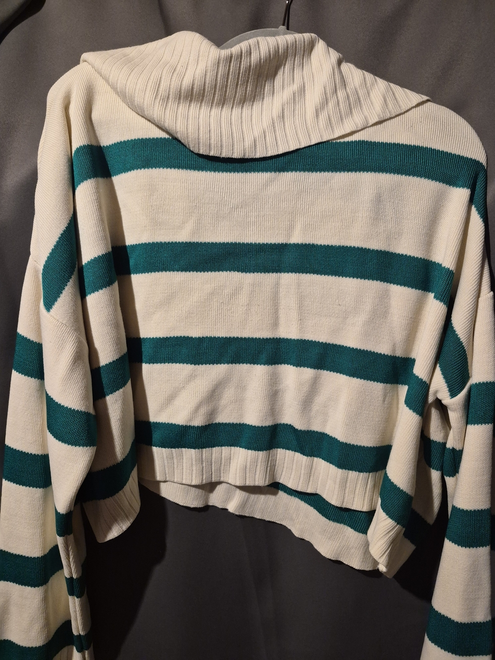 Cropped Striped Polo Sweater - Cream & Teal - Picture 3 of 3
